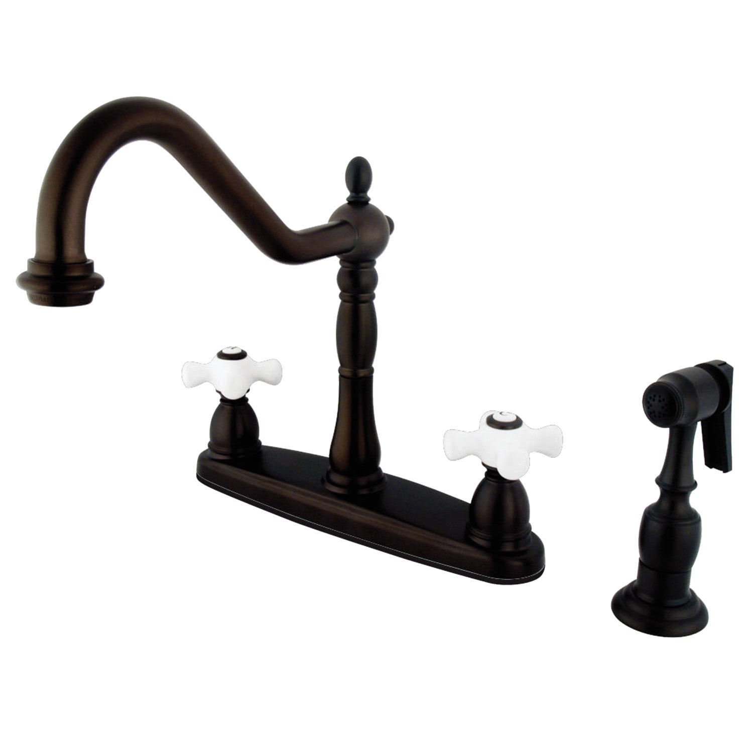 Kingston Heirloom KB1755PXBS - Heritage Two-Handle 4-Hole 8" Centerset Kitchen Faucet with Brass Sprayer, Oil Rubbed Bronze — image 1